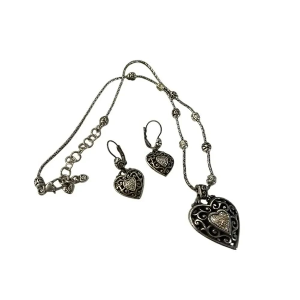 Brighton Necklace Reno Heart Double Side Adjustable Dangle Drop Pierced Earrings